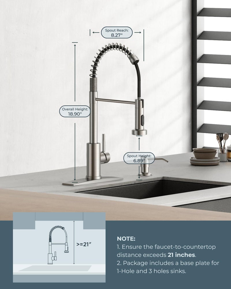 FORIOUS Kitchen Faucets, Brushed Nickel Kitchen Sink Faucet with Pull Down Sprayer, Commercial Kitchen Faucet Stainless Steel, Classic Single Handle Pull Out Sink Faucets for RV Laundry Utility Room - Image 4